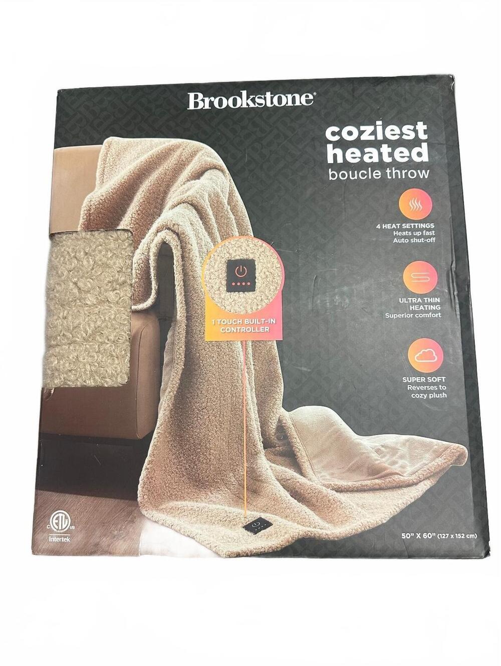 Brookstone Coziest Heated Boucle Throw Blanket 50x60 Beige | NIB